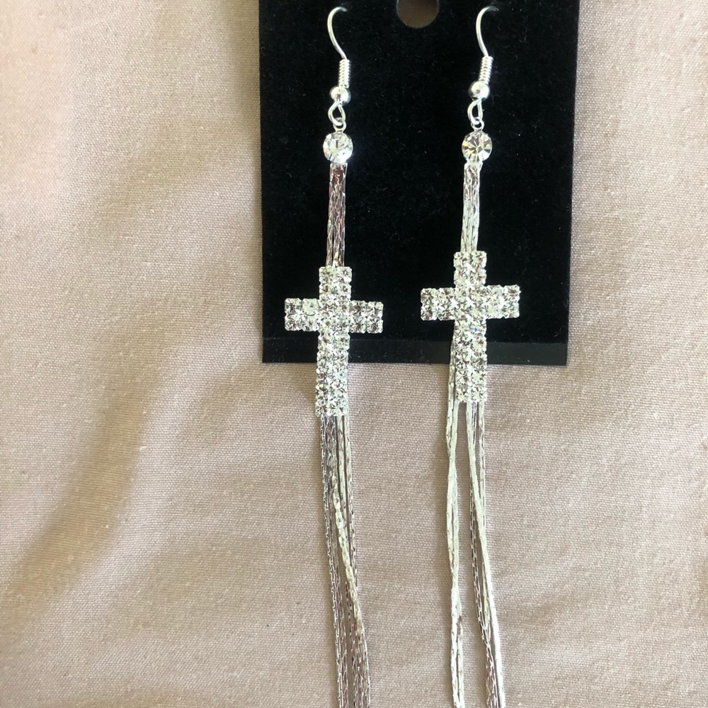Studded Silver cross earrings